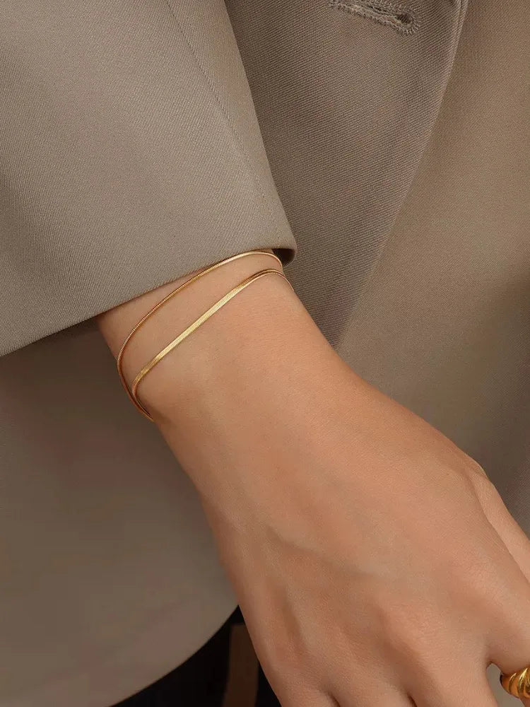 Retro Round Solid Color 304 Stainless Steel 18K Gold Plated Bracelets In Bulk