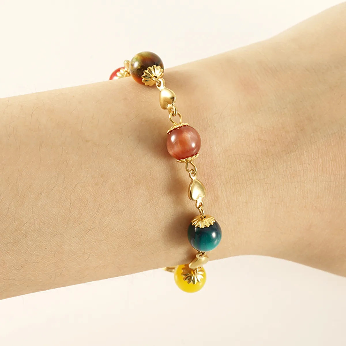 Retro Round Stainless Steel Beaded 18k Gold Plated Bracelets