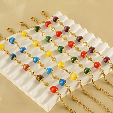 Retro Round Stainless Steel Beaded 18k Gold Plated Bracelets