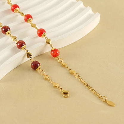 Retro Round Stainless Steel Beaded 18k Gold Plated Bracelets