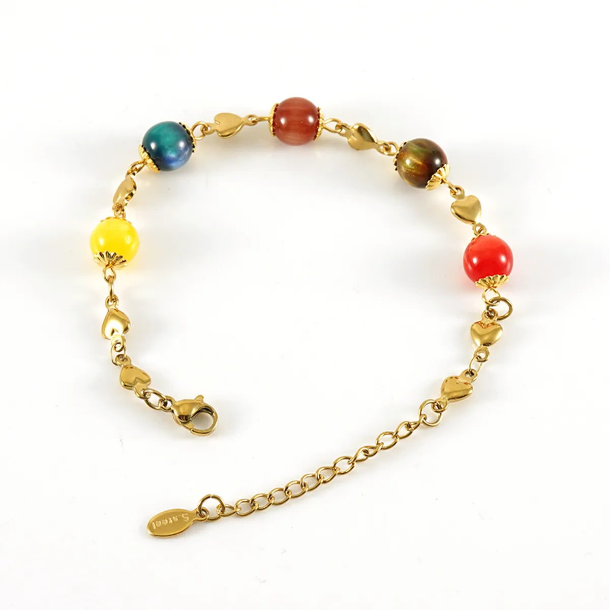 Retro Round Stainless Steel Beaded 18k Gold Plated Bracelets