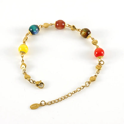 Retro Round Stainless Steel Beaded 18k Gold Plated Bracelets