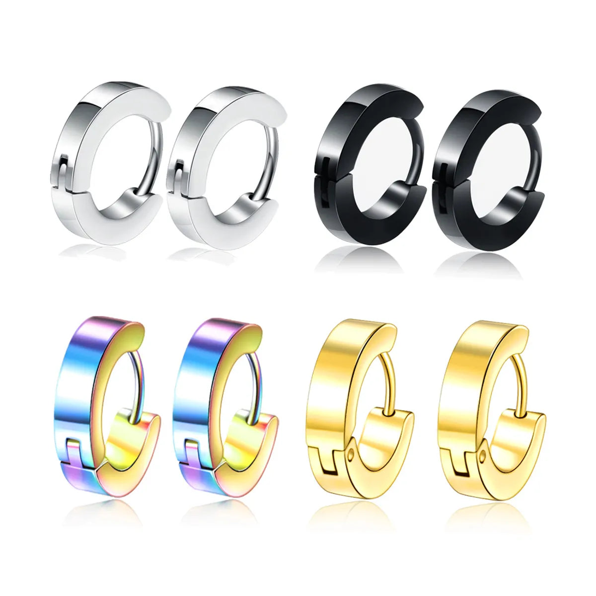 Retro Round Stainless Steel Hoop Earrings 1 Piece