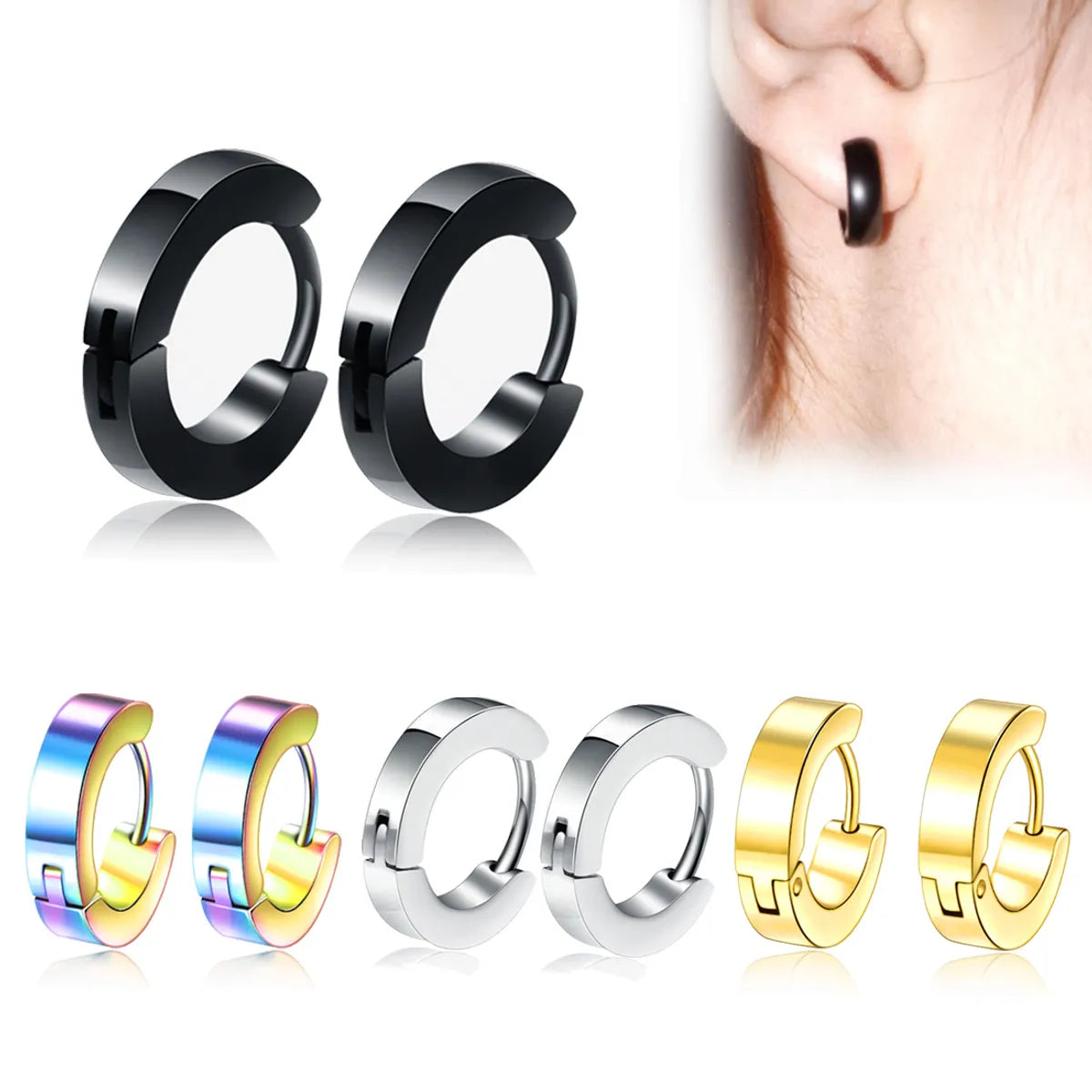 Retro Round Stainless Steel Hoop Earrings 1 Piece