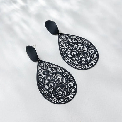 Retro Round Water Droplets Stoving Varnish Metal Drop Earrings