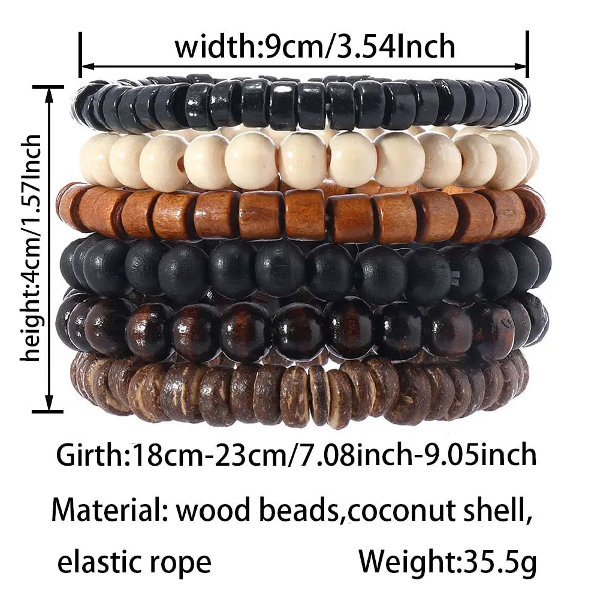 Retro Round Wood Beaded Men'S Bracelets