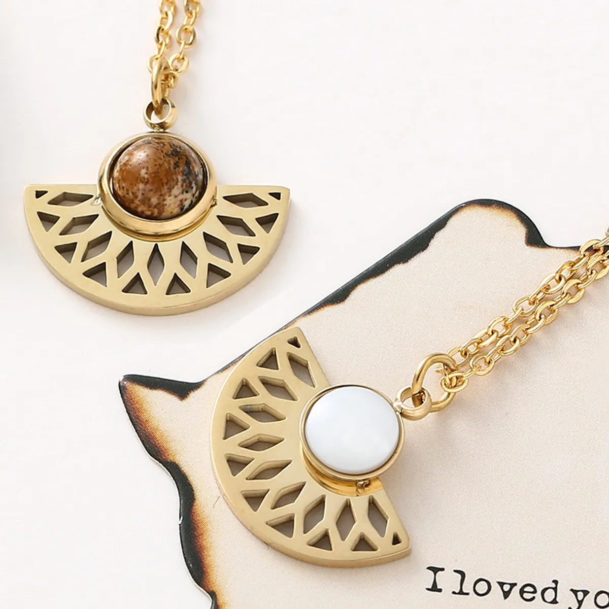 Retro Sector Stainless Steel Inlay Natural Stone Pendant Necklace 1 Piece