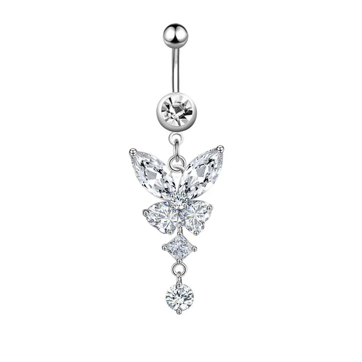 Retro Sexy Tree Crown Butterfly Stainless Steel Inlay Zircon Belly Ring 1 Piece