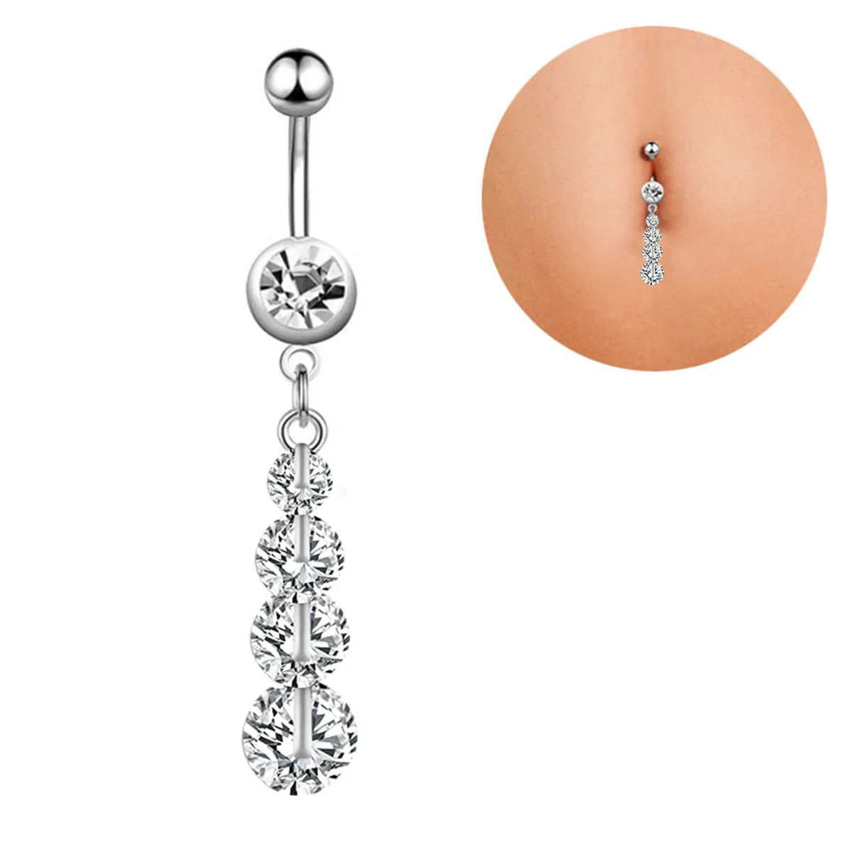 Retro Sexy Tree Crown Butterfly Stainless Steel Inlay Zircon Belly Ring 1 Piece