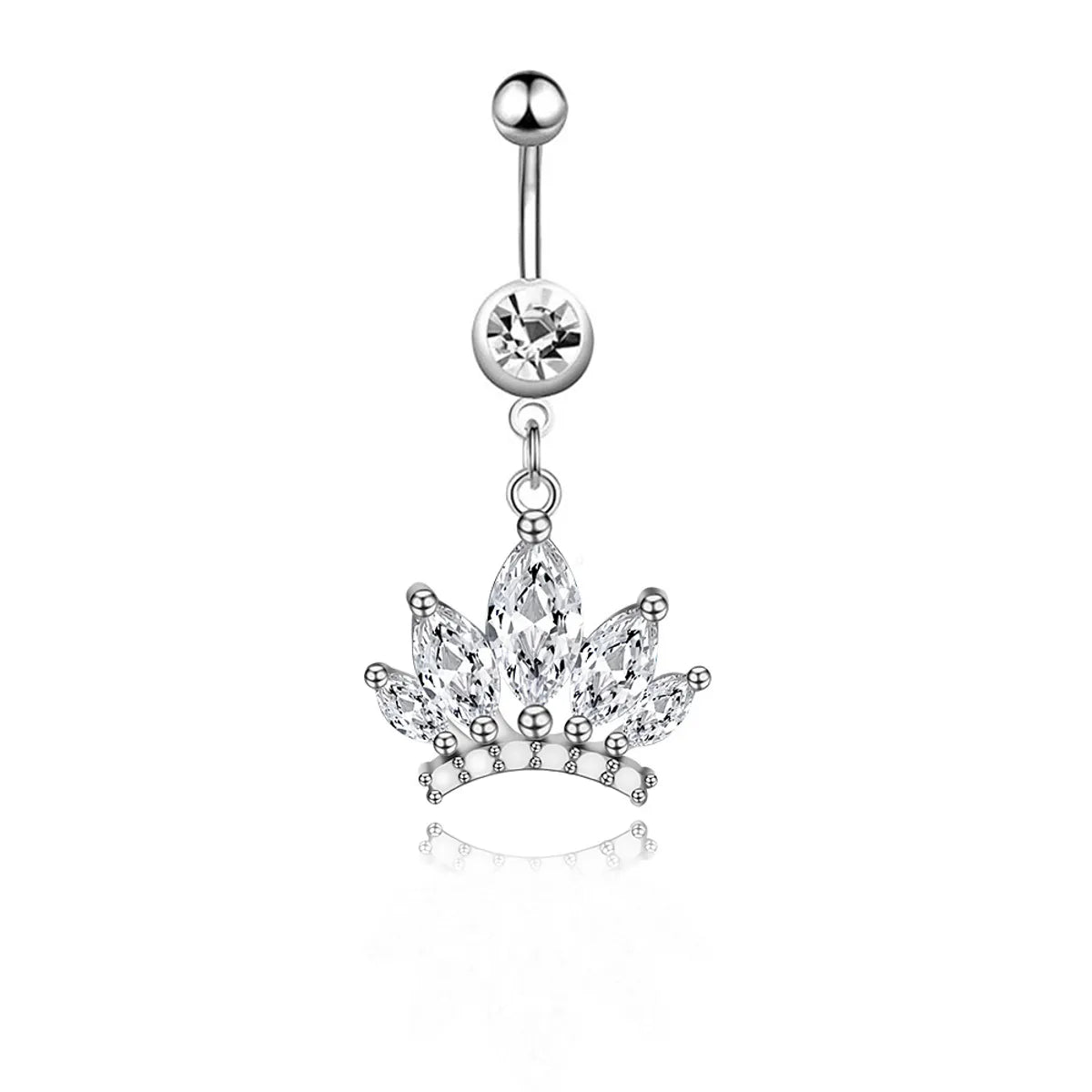 Retro Sexy Tree Crown Butterfly Stainless Steel Inlay Zircon Belly Ring 1 Piece