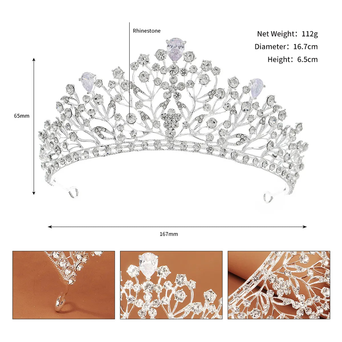 Retro Shiny Flower Alloy Hollow Out Inlay Rhinestones Crown