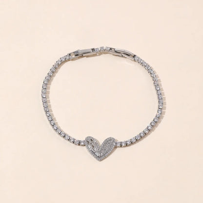 Retro Shiny Heart Shape Copper Plating Inlay Zircon Gold Plated Tennis Bracelet