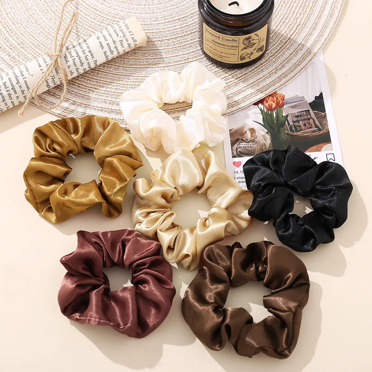 Retro Silk Satin Large Solid Color Hair Scrunchies Wholesale Nihaojewelry