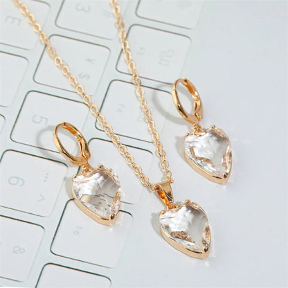 Retro Simple Black And White Zircon Geometric Peach Heart Earrings Necklace Wholesale