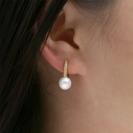 Retro Simple Copper Inlaid Micro Zirconium Pearl Earrings Female Wholesale