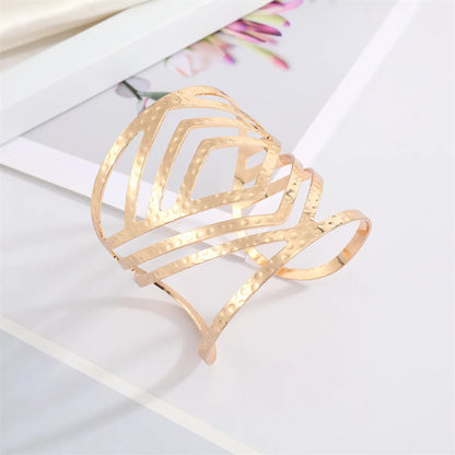 Europe And America Cross Border Ornament Retro Simple Metal Hollow Wide Bracelet Golden Leaf Rose Geometric Bracelet Armband