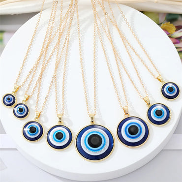 European Cross-Border Sold Jewelry Retro Simple More Sizes Devil'S Eye Necklace Round Blue Eyes Clavicle Chain Female