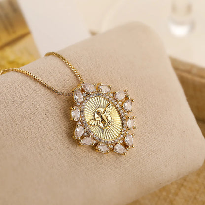 Retro Simple Style Angel Copper Plating Inlay Zircon 18k Gold Plated Pendant Necklace