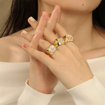 Retro Simple Style Butterfly Copper Enamel Plating 18k Gold Plated Open Rings