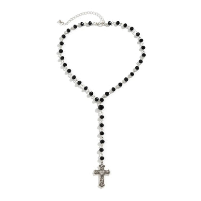 Retro Simple Style Classic Style Cross Round Alloy Crystal Beaded Women's Pendant Necklace