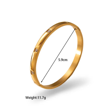 Retro Simple Style Classic Style Round 304 Stainless Steel 18K Gold Plated Zircon Bangle In Bulk