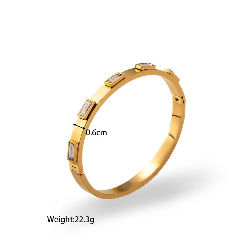 Retro Simple Style Classic Style Round 304 Stainless Steel 18K Gold Plated Zircon Bangle In Bulk