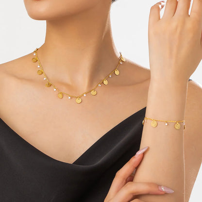 Retro Simple Style Commute Round Plastic Copper Imitation Gold  Women'S Jewelry Set