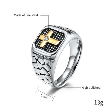 Retro Simple Style Cross 304 Stainless Steel Inlay Rhinestones 18K Gold Plated Unisex Rings