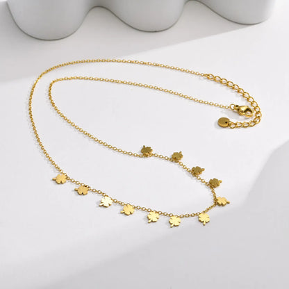 Retro Simple Style Cross Four Leaf Clover Lightning Stainless Steel Plating Inlay Zircon 18k Gold Plated Necklace