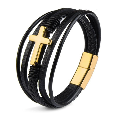 Retro Simple Style Cross Pu Leather Knitting Plating Men'S Bangle