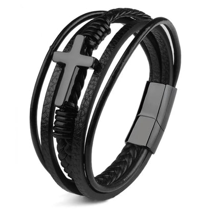 Retro Simple Style Cross Pu Leather Knitting Plating Men'S Bangle