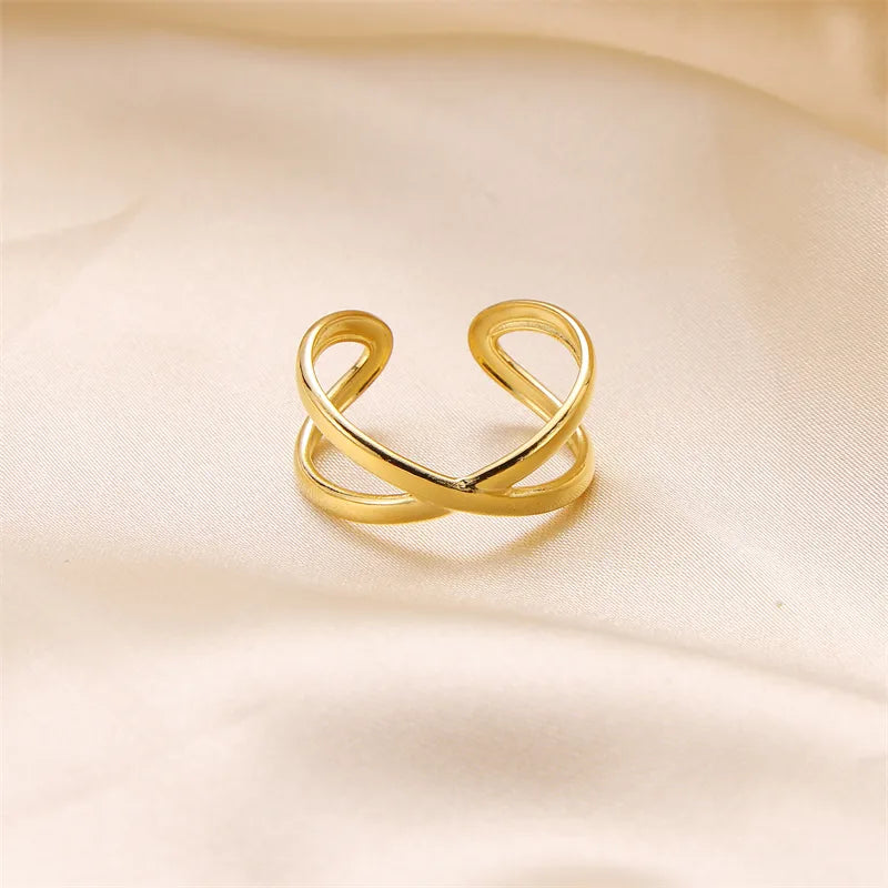 Wholesale Jewelry Retro Simple Style Cross Solid Color 304 Stainless Steel Open Rings