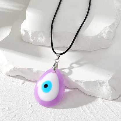 Retro Simple Style Devil's Eye Water Droplets Resin Leather Rope Women's Pendant Necklace