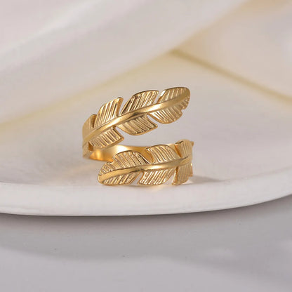 Retro Simple Style Feather Titanium Steel Plating Open Ring