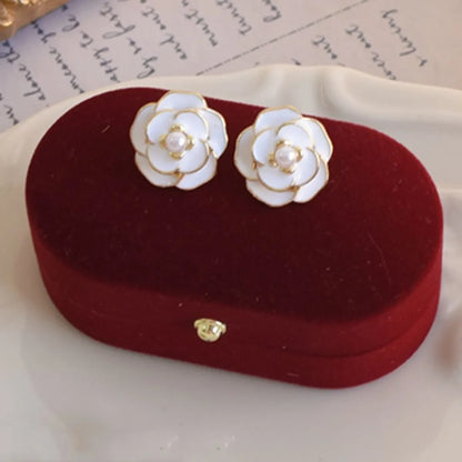 Retro Simple Style Flower Alloy Enamel Inlay Pearl Women's Ear Studs