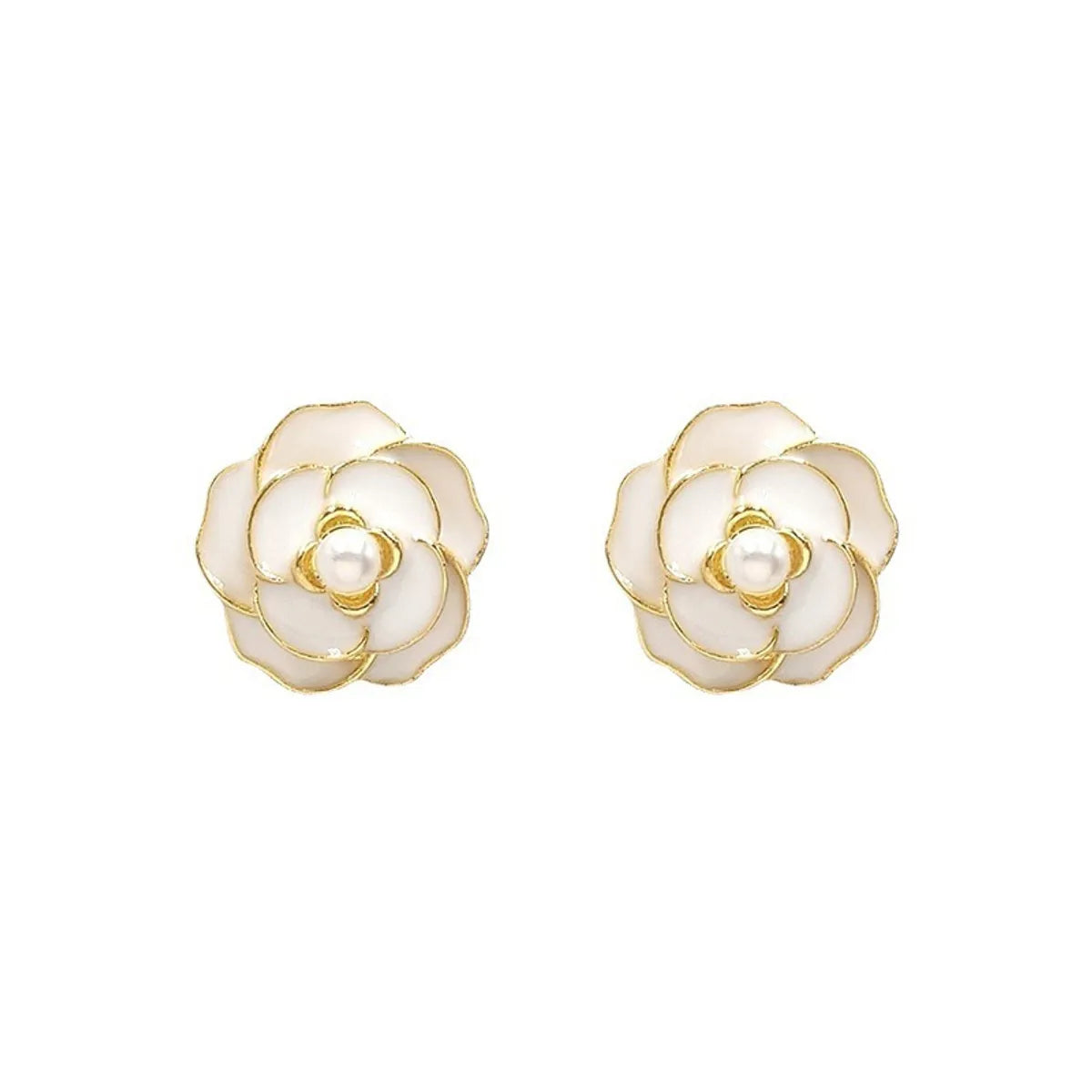 Retro Simple Style Flower Alloy Enamel Inlay Pearl Women's Ear Studs