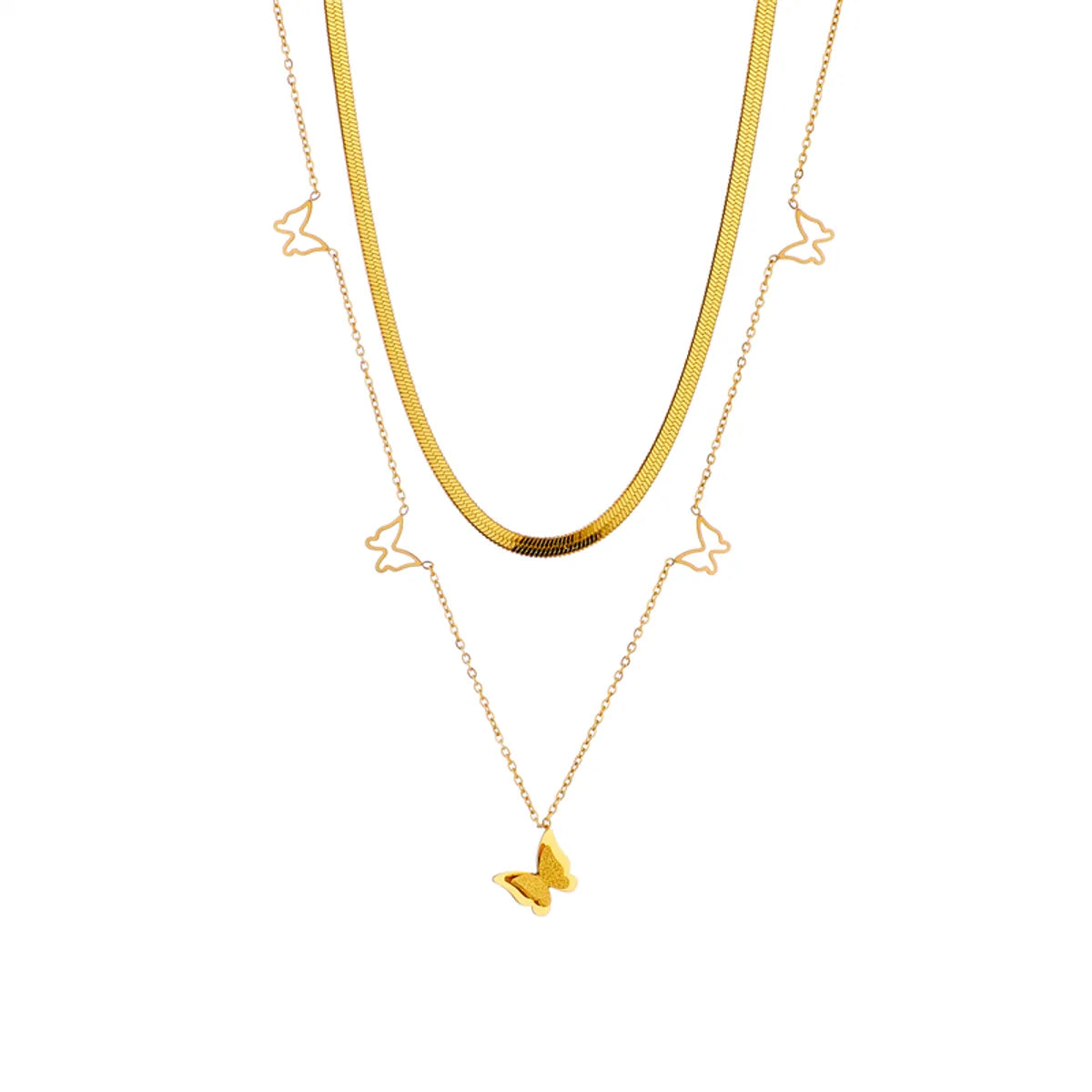 Retro Simple Style Geometric Butterfly Titanium Steel Plating 18k Gold Plated Double Layer Necklaces