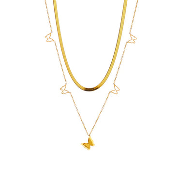 Retro Simple Style Geometric Butterfly Titanium Steel Plating 18k Gold Plated Double Layer Necklaces