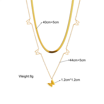 Retro Simple Style Geometric Butterfly Titanium Steel Plating 18k Gold Plated Double Layer Necklaces