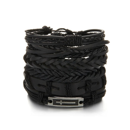 Retro Simple Style Geometric Pu Leather Men'S Bracelets