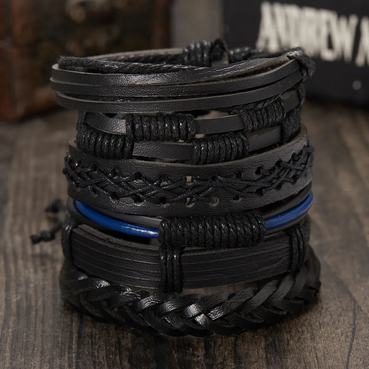 Retro Simple Style Geometric Pu Leather Men'S Bracelets