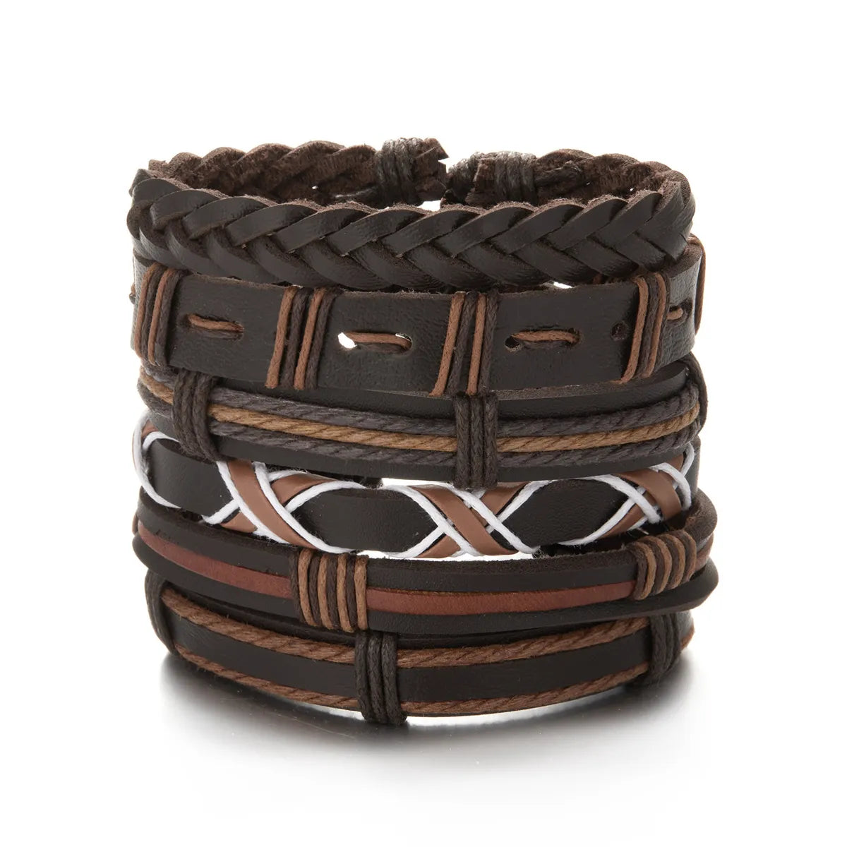 Retro Simple Style Geometric Pu Leather Men'S Bracelets