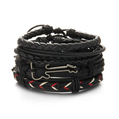 Retro Simple Style Geometric Pu Leather Men'S Bracelets