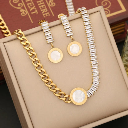 Stainless Steel 18K Gold Plated Retro Simple Style Plating Inlay Geometric Zircon Bracelets Earrings Necklace