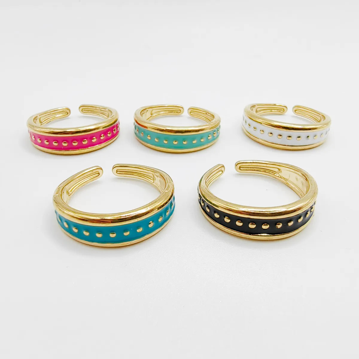 Wholesale Jewelry Retro Simple Style Geometric 304 Stainless Steel 14K Gold Plated Enamel Plating Open Rings