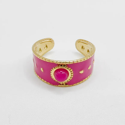 Wholesale Jewelry Retro Simple Style Geometric 304 Stainless Steel Natural Stone 14K Gold Plated Enamel Plating Inlay Open Rings