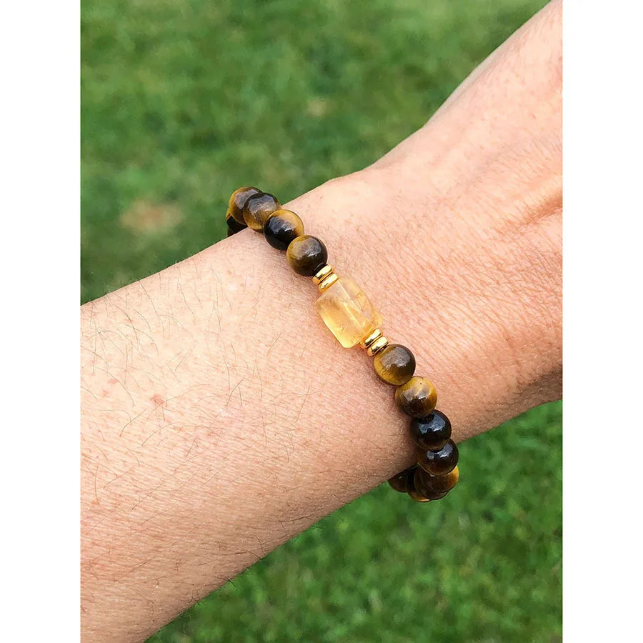 Retro Simple Style Geometric Tiger Eye Titanium Steel 18K Gold Plated Bracelets In Bulk