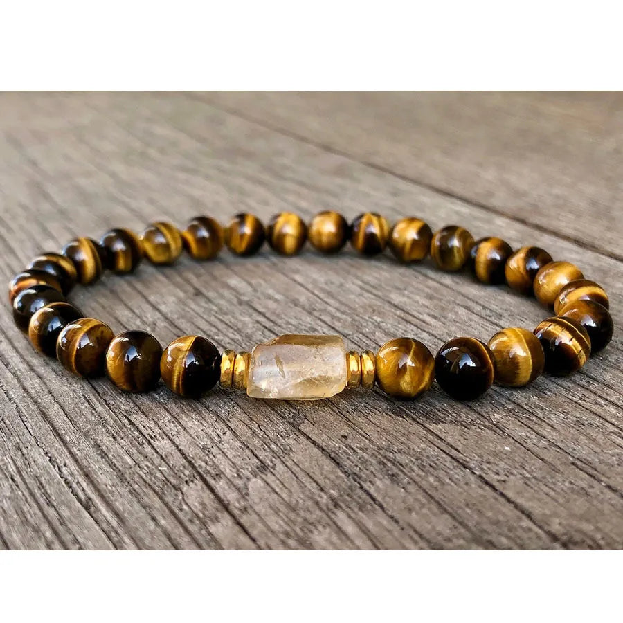 Retro Simple Style Geometric Tiger Eye Titanium Steel 18K Gold Plated Bracelets In Bulk