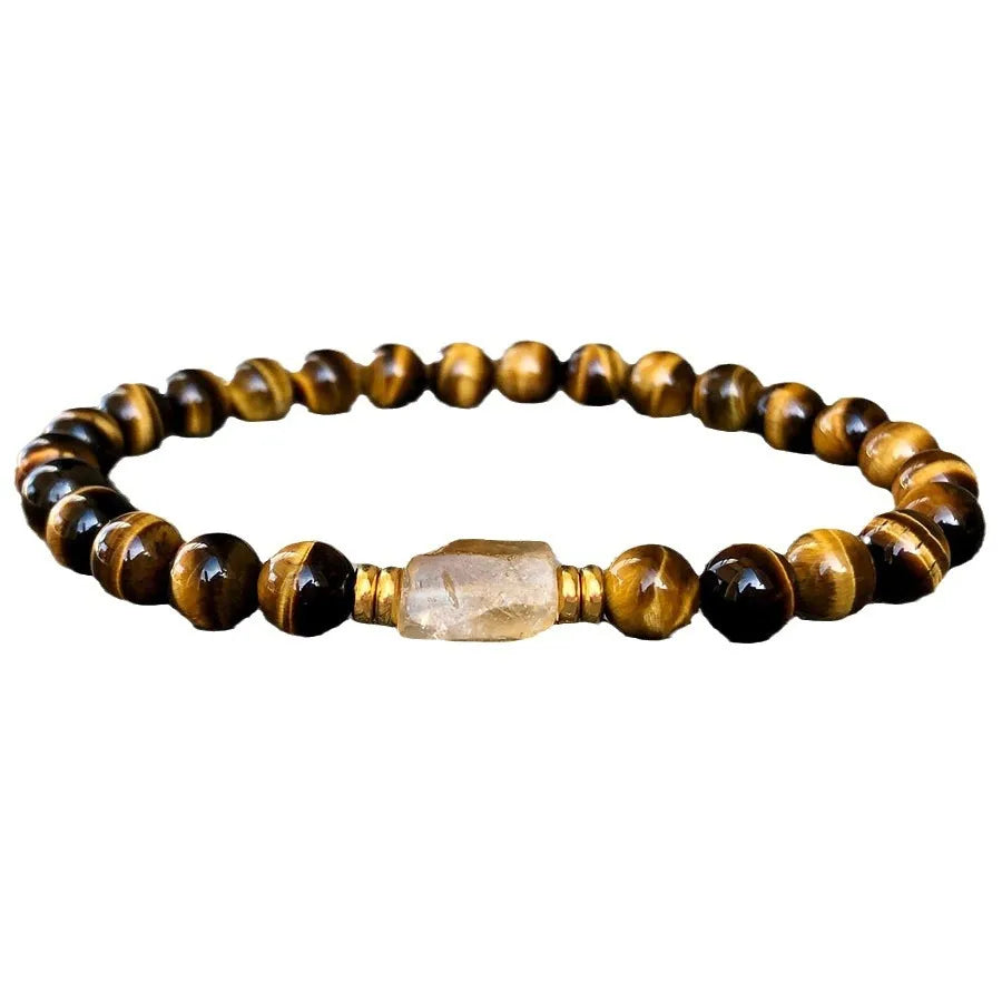 Retro Simple Style Geometric Tiger Eye Titanium Steel 18K Gold Plated Bracelets In Bulk