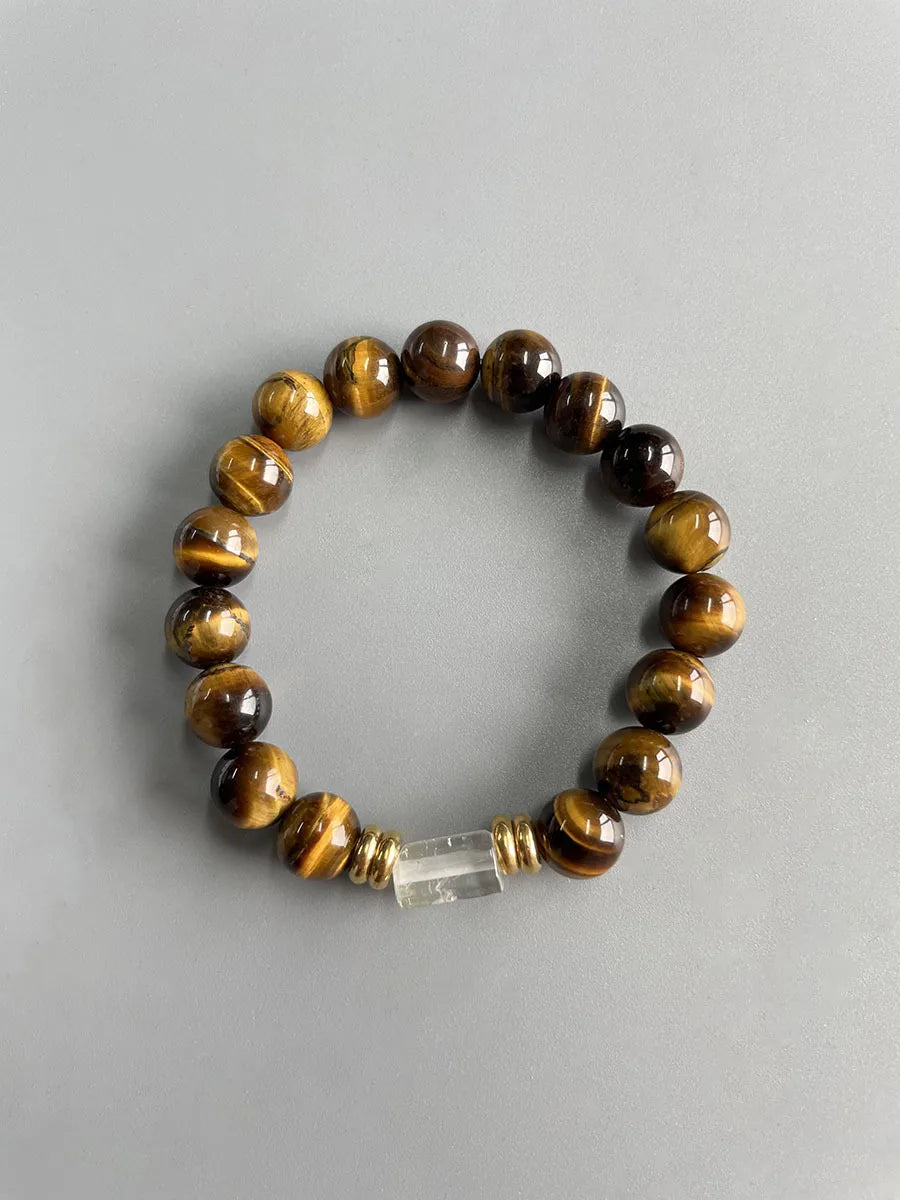 Retro Simple Style Geometric Tiger Eye Titanium Steel 18K Gold Plated Bracelets In Bulk